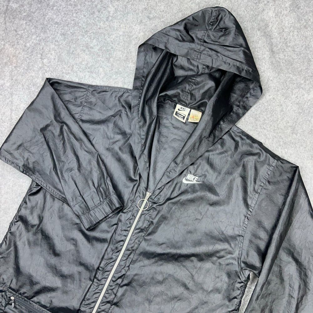 VTG Nike‎ Elite Jacket Womens Medium Black Chore Hooded Windbreaker Running 80s